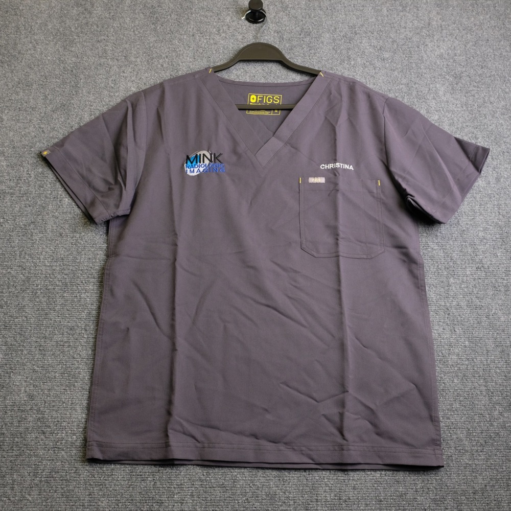 Figs Scrub Top Mens M Gray Mink Radiologic Imaging Christina V-Neck Medical Work